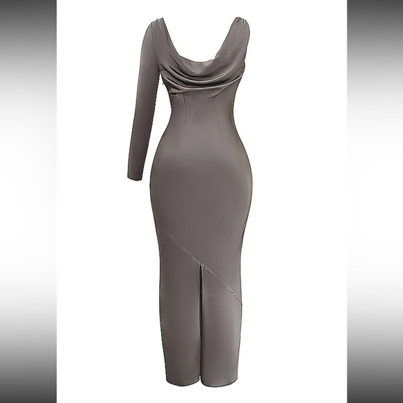 HOUSE OF CB 'Catiana' Smoke One Sleeve Maxi Dress/Size L-US 8-10 NWOT - Picture 4 of 5